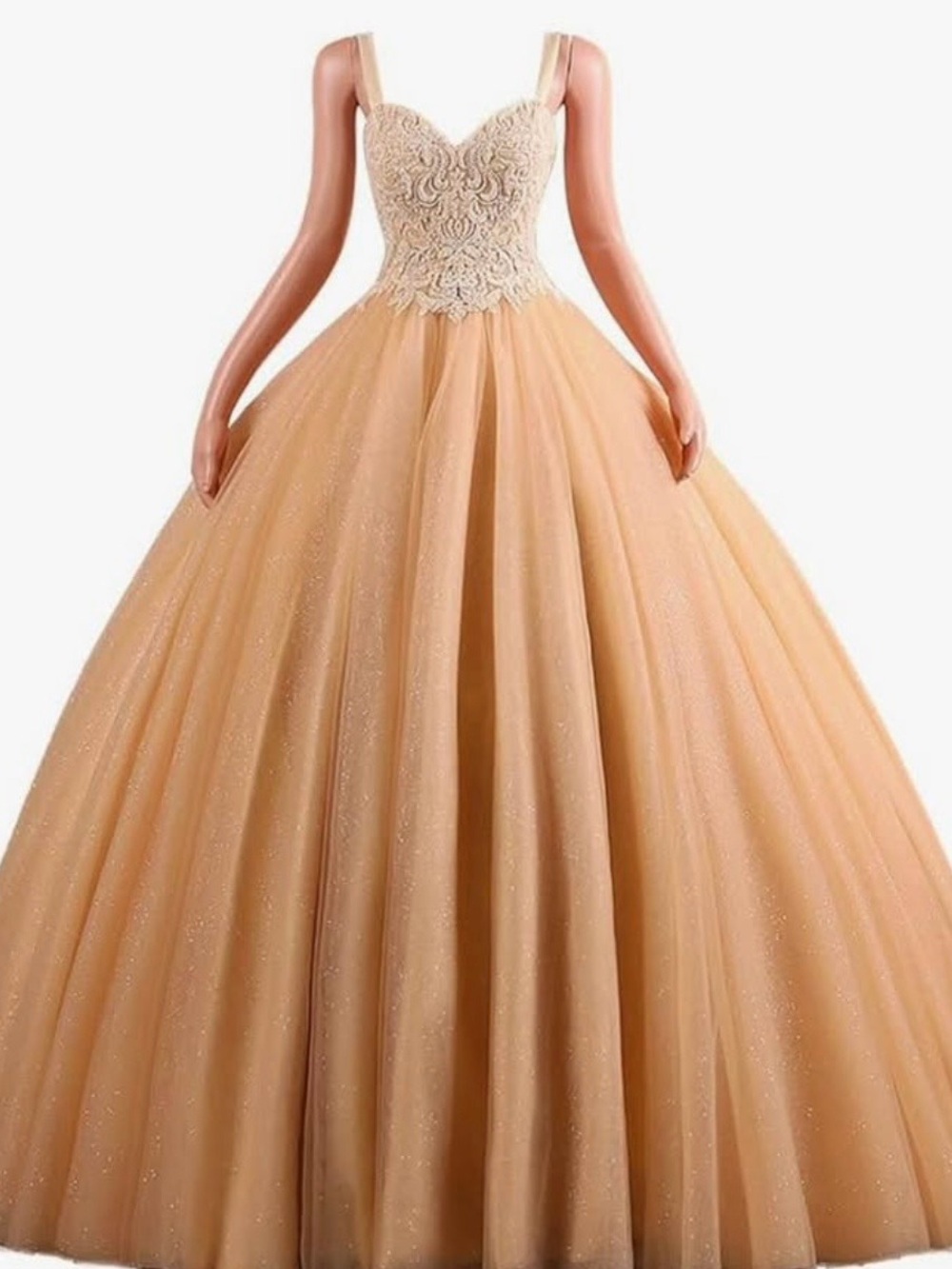 Champagne Gold Lace Corset Ball Gown Formal Prom Quinceañera Dress